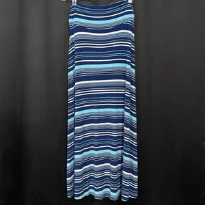 Merona Women’s Medium Blue Navy Striped A-Line Maxi Skirt Stretch Pull-On - Picture 1 of 4