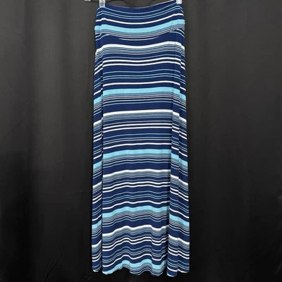 Merona Women’s Medium Blue Navy Striped A-Line Maxi Skirt Stretch Pull-On - Image 1 of 4