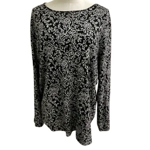 Chico's Damen schwarz Blumenmuster Langarm Top Größe 3 Baumwolle - Bild 1 von 6