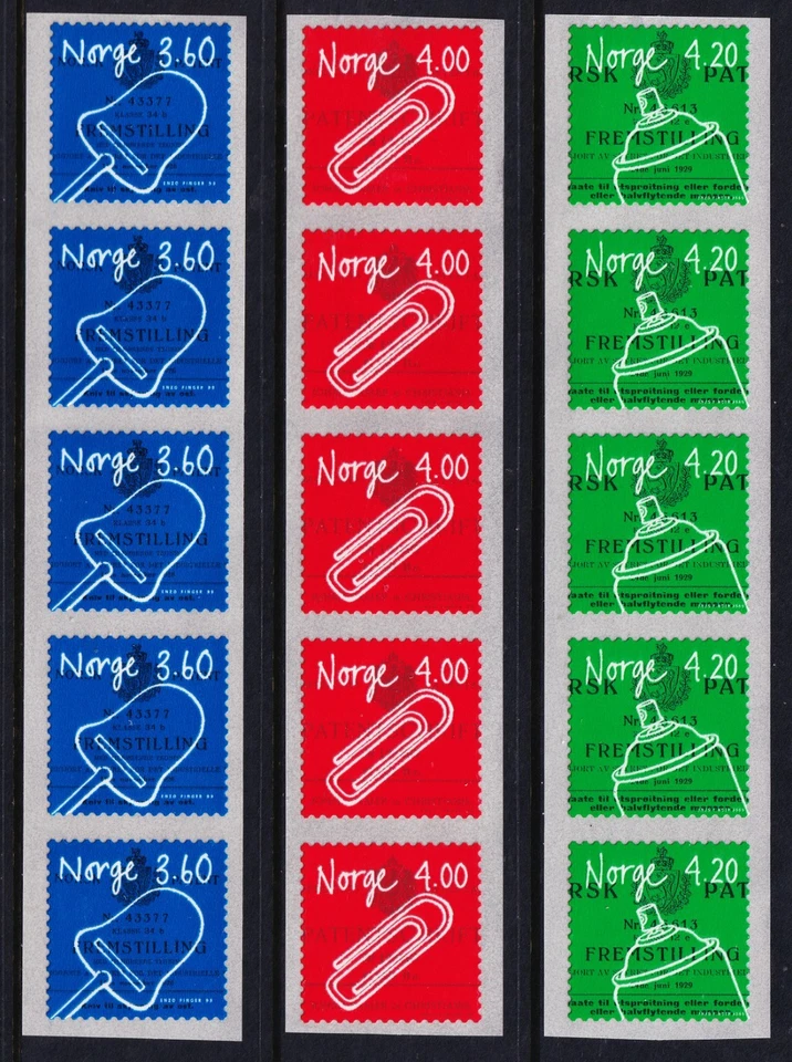 NORWAY .  1999-2000 Inventions Coil Strips of 5 (1213.14,60) . Mint Never Hinged - Image 1 of 1
