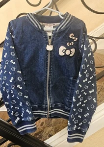HELLO KITTY From Sanrio Girls Size 6 Denim Varsit Zip Jacket. QUALITY MATERIAL . - Picture 1 of 10