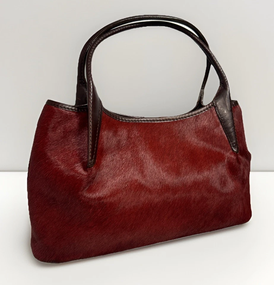 Cartera/bolso de mano vintage Maxx New York con mango de cuero de becerro borgoña Foto 1 de 4