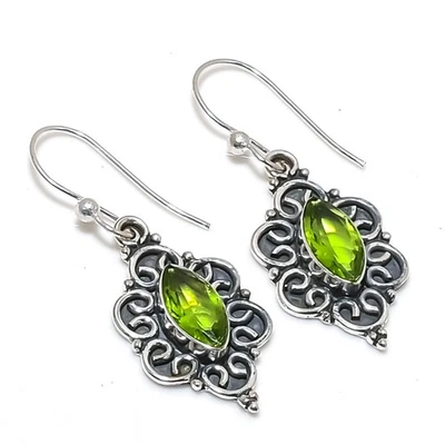 Peridot Gemstones Handmade 925 Sterling Silver Jewelry Earring Love Forever Gift - Image 1 of 4