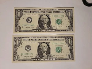 2 1963A $1 DOLLAR BILL Consecutive Serial #  UNCIRCULATED (2 Bills) - Picture 1 of 4
