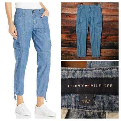 Pantalones de mezclilla Tommy Hilfiger talla 6 Chelsea cargo jogger cambray azul lyocell  Foto 1 de 4