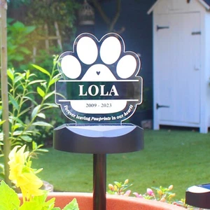 Personalised Pet Memorial LED Outdoor Solar Light Paw Print Dog Cat - Picture 1 of 10