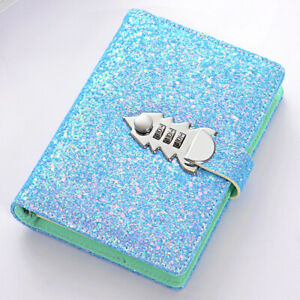 A6 Girls Glitter Diaries Notebook PU Leather With Code Lock Secret Diary