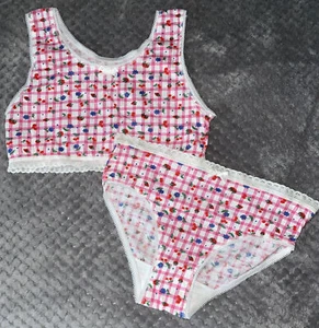 Vintage Girls Kids 2Pc Crop Top & Underwear Set Sz Medium 8-10 Pink Gingham - Picture 1 of 7