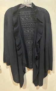 Cárdigan suéter con volantes delantero abierto negro Maurices talla grande 1 nuevo sin etiquetas - Imagen 1 de 6