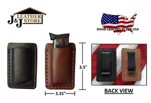 J&J RUGER LCP 380 PREMIUM LEATHER MAGAZINE HOLDER HOLSTER W/ BELT CLIP - Picture 1 of 10