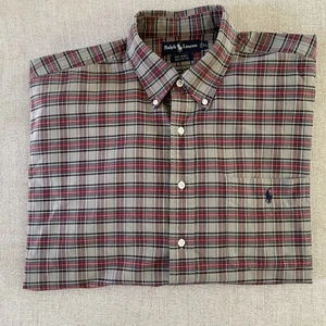 Ralph Lauren Vintage Cuadros Abotonados Oxford 'La Camisa Grande' en Marrón Rojo XL - Imagen 1 de 4