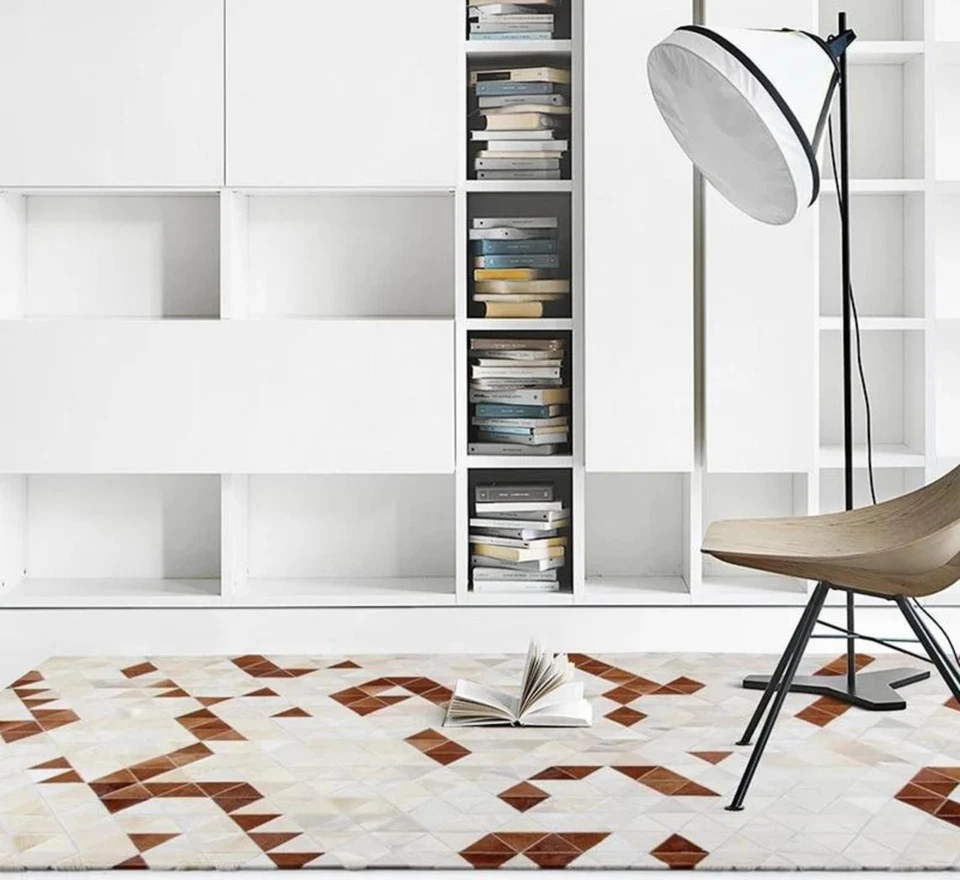 Genuine Large 100% Cowhide Leather Rug – Tricolor Cowhide Skin Area Carpet - Image 1 of 3