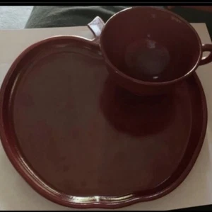 Hazel Atlas Moderntone Platonite Orchardware Cup And Plate Red - Picture 1 of 2