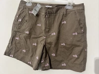 Pantalones Cortos Bass Mujer Talla 12 Marrón Bicicleta Bolsillos Bordados 100% Algodón Nuevos Foto 1 de 4