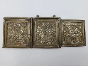 Antike Ikone Triptychon Reisealtar aus Messing - Bild 1 von 7