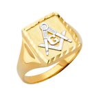 GOLD - 14K Yellow Gold Square Men's Ring w/Masonic