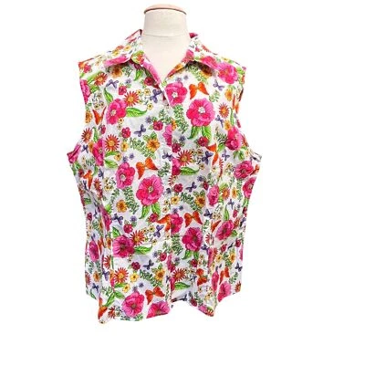 Blusa Floral Sin Mangas Abotonada Primera Edición Lentejuelas Rosa y Naranja Talla 3 Foto 1 de 4
