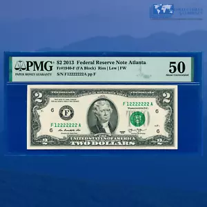2013 FRN $2 Rare Fancy Near Solid Serial Number 12222222, PMG ABOUT UNC 50 - Picture 1 of 2