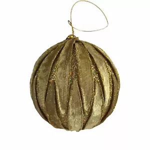 Ornament Gold Glitter Crushed Velvet 4" Hanging Round Sparkly Christmas Holiday - Picture 1 of 4