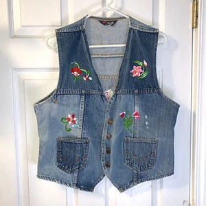 Gilet vintage Levi's donna prodotti freschi denim taglia L ricamo floreale boho - Foto 1 di 13