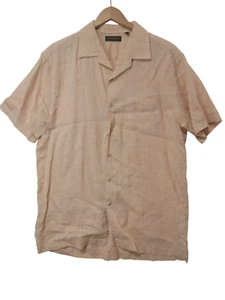 Sz L Joseph Abboud Shirt Men's Peach Orange 100% Linen SOFT Beachy Hawaii Travel - Picture 1 of 10