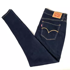 Levi's Womens 711 Jeans Size 30 L31 Dark Blue Denim Mid Rise Skinny Leg Zip Fly - Picture 1 of 24