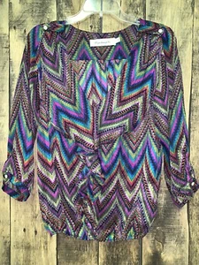 T Bags Los Angeles Dizzy Chevron Colorful Blouse Small S Top TbagsLA LN - Picture 1 of 10