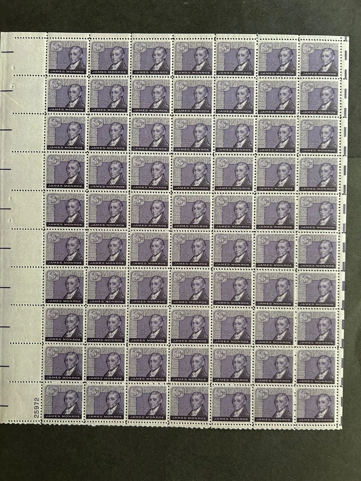 #1105,  3c, JAMES MONROE, 1958,   Sheet of 70, MNH - OGH - Image 1 of 1