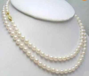 36 inch genuine 7-8mm AKOYA AAA++white natural pearl necklace with 14K gold buck - Picture 1 of 5