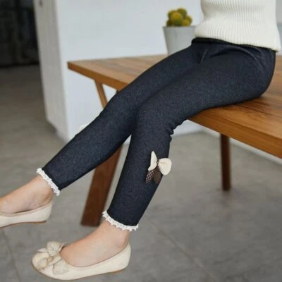 New Autumn Winter Girls Warm Children Leggings Thicken Velvet Bowknot  Leggings Foto 1 de 4