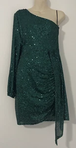 Ruby Sees Womens Dress Green Sequin One Shoulder Mini Stretch party 14 NWOT - Picture 1 of 6