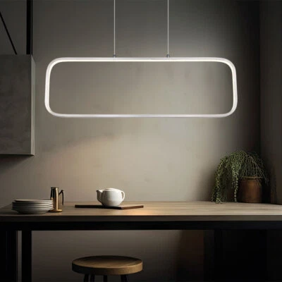 Lampada Pendente Tavolo da Pranzo Rettangolo Argento Corridoio Bianco Caldo LED - Immagine 1 di 4
