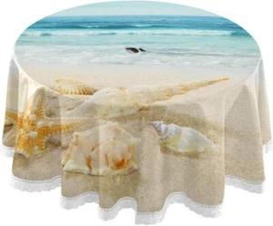Sea Beach Starfish Round Tablecloth 60" Waterproof Spillproof Polyester Fabric - Picture 1 of 7