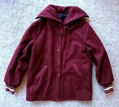 Vintage Wool & Leather Sweeney Sportswear School Jacket Oversize Collar Striped - Image 1 of 4