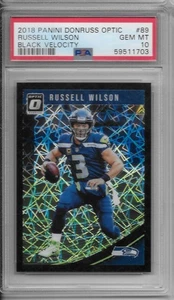 Panini Optic 2018/25 Russell Wilson Black Velocity Prizm PSA 10 Gem Mint - Imagen 1 de 1
