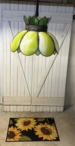 Vintage Ornate Candy Apple Green Slag Glass Hanging Ceiling Lamp/Light 17.5x12 - Picture 1 of 10