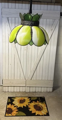 Vintage Ornate Candy Apple Green Slag Glass Hanging Ceiling Lamp/Light 17.5x12 - Image 1 of 4