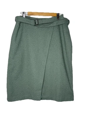Alfani Knit Faux Wrap Skirt Size 16 Lined Green Herringbone Belt Pockets Career - Image 1 of 4