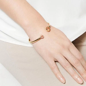 14K Gold 0.13 Ct. Diamond Handmade Cuff Bangle Bracelet Fine Jewelry - Picture 1 of 4