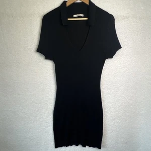 Abercrombie & Fitch Women's Black Ribbed Midi V-neck Dress Sz LT Stretch Bodycon - Picture 1 of 22