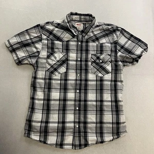 Vintage Levis Hemd Herren Gr. XL schwarz weiß kariert Western Pearl Snap Kurzarm - Bild 1 von 8