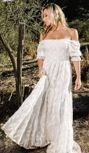 NEW Baltic Born Designer Bohemian White Feather Maxi Wedding Or Formal Dress XL - Picture 1 of 13