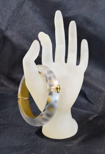 Brazalete grande con bisagra de lucita fundida ALEXIS BITTAR - Raro estampado de guepardo - Imagen 1 de 11