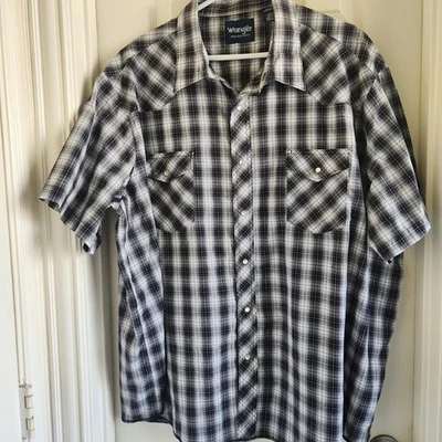 Wrangler Mens Pearl Snap Short Sleeve Plaid Shirt 3X Big Western Rodeo - Image 1 of 4