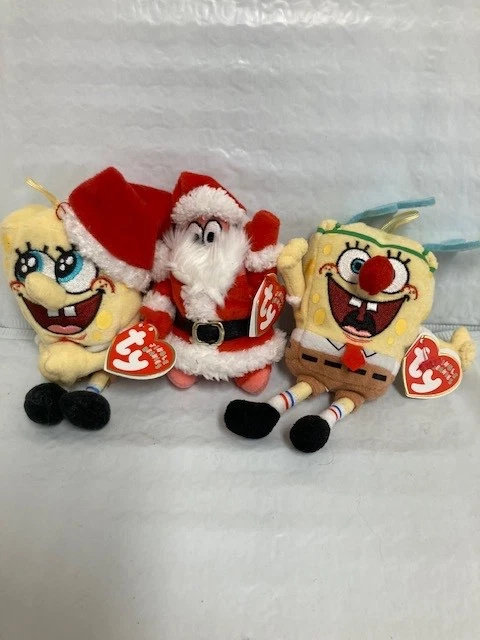 Ty Beanie Baby❤️Set of 3 SpongeBob 4" Holiday Ornament NEW MWMT's - Image 1 of 1