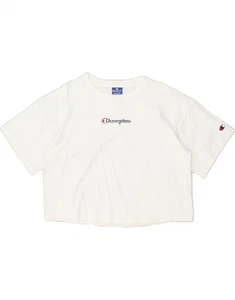 CHAMPION Womens Crop Graphic T-Shirt Top UK 14 Medium White Cotton BF58 - Picture 1 of 4