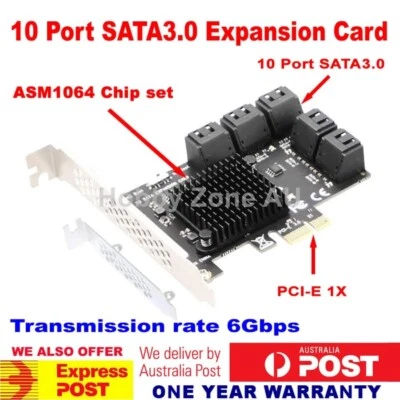 10 Port SATA III PCIe Expansion Card 6Gbps SATA3.0 to PCI-e 1X Adapter ASM1064 - image 1 of 4