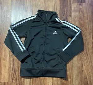 Adidas Track Suit Jacket Striped Black Full Zip Logo Sweater Boys Toddler Size 5 - Picture 1 of 9