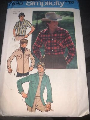 Vintage 7698 Sewing Pattern Western Shirt Size 44 Simplicity Rodeo Cowboy - Image 1 of 2