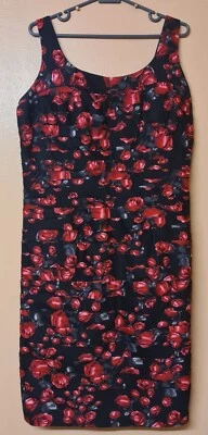Studibaker Dress Black Red Floral Pattern Horizontal Pleat Vintage Heavy Size 14 - Image 1 of 4